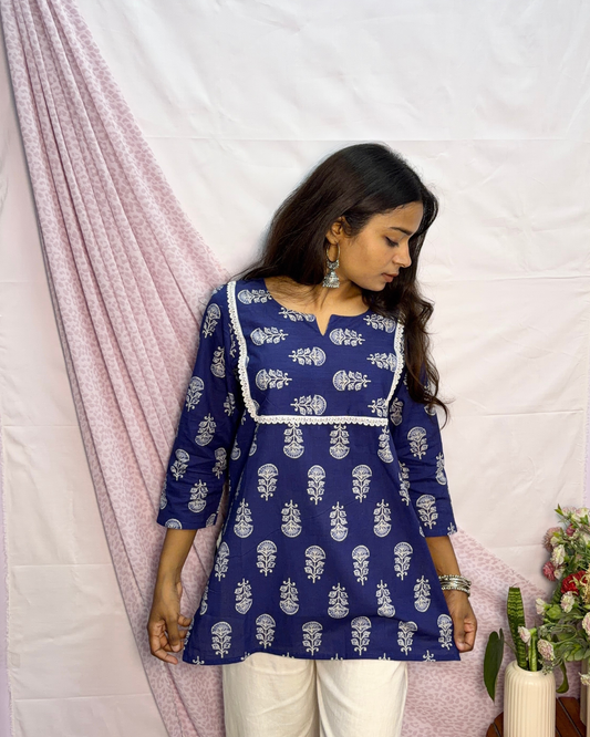 Women's Printed Pure Cotton Short Kurti for Everyday Casual and Festive