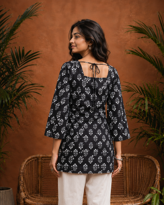 Women's Printed Pure Cotton Bell Sleeves Short Kurti for Everyday Casual and Office wear