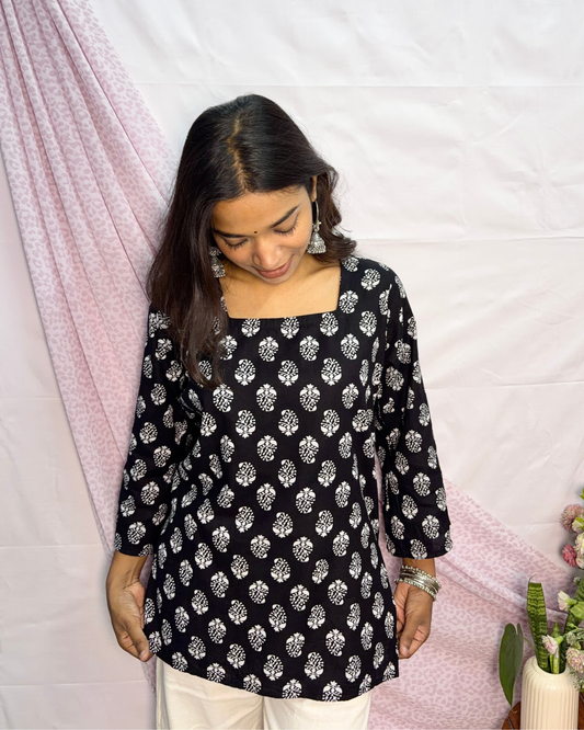 Women's Printed Pure Cotton Bell Sleeves Short Kurti for Everyday Casual and Office wear
