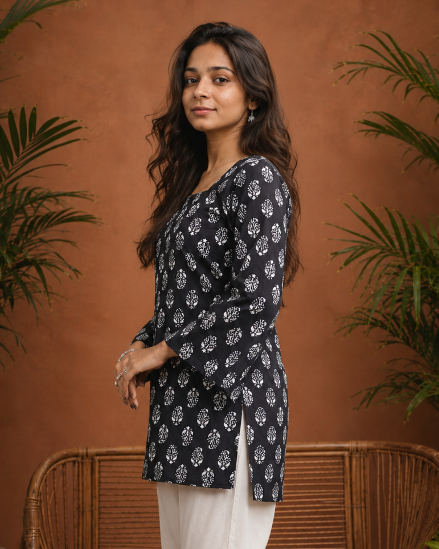 Women's Printed Pure Cotton Bell Sleeves Short Kurti for Everyday Casual and Office wear