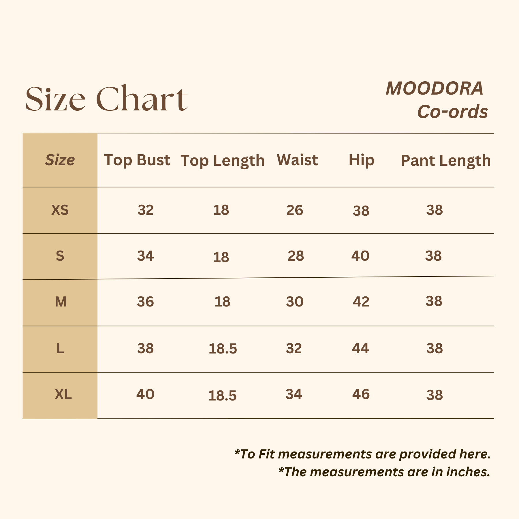 moodora_top_and_pant_set_size_chart for women