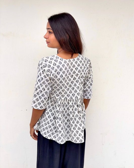 Women's Printed Pure Cotton Angrakha Short Kurti for Everyday Casual and Office wear