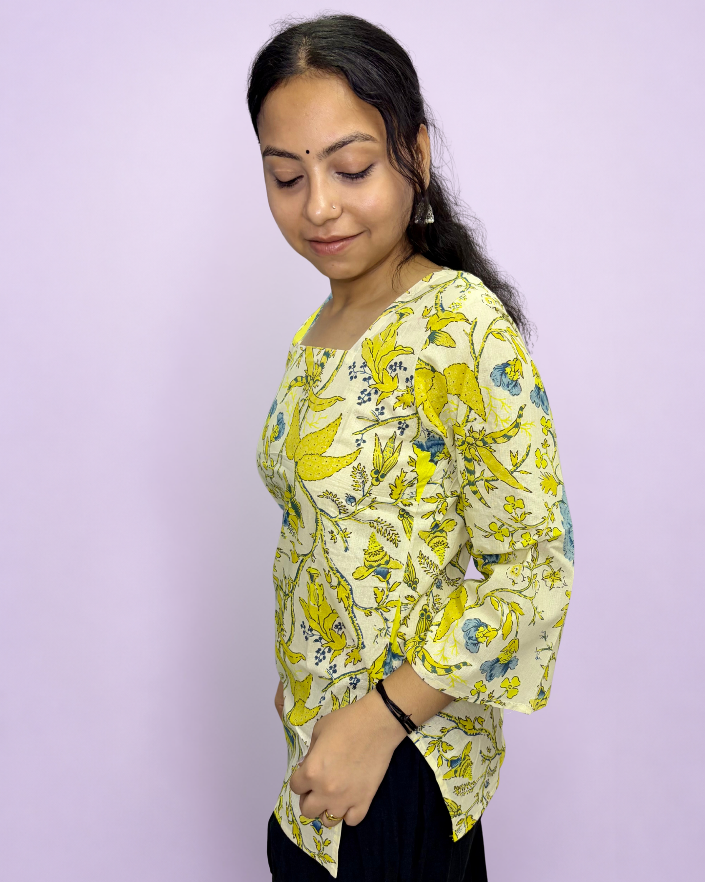 Women's Printed Pure Cotton Bell Sleeves Short Kurti for Everyday Casual and Office wear