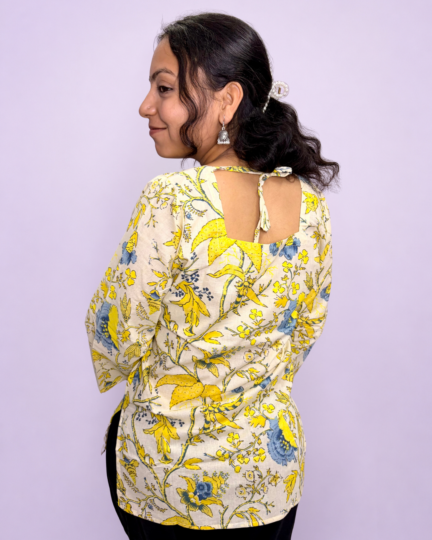 Women's Printed Pure Cotton Bell Sleeves Short Kurti for Everyday Casual and Office wear